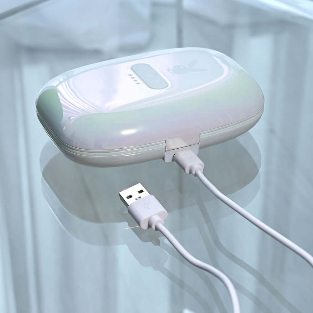 Playboy Pleasure IN A PINCH - Purple Rechargeable Vibrating Nipple Clamps with Charging Carry Case